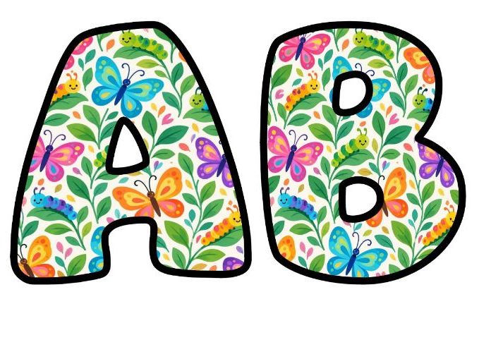 Butterflies and Caterpillars Bubble Letters | Botanical Bulletin Board Letters