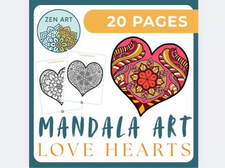 Valentine’s Day Hearts Mandala Art Coloring Pages and Design Project Template
