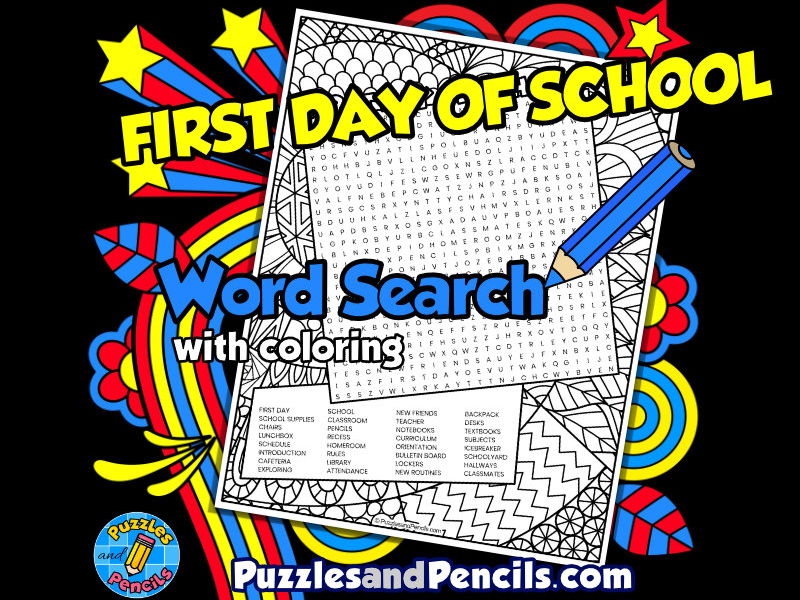 First Day of School Word Search Puzzle with Colouring | Back to School Wordsearch