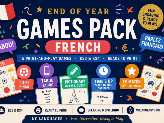 French End of Year Game Pack (Tabou, Loto, Pictionary & more)
