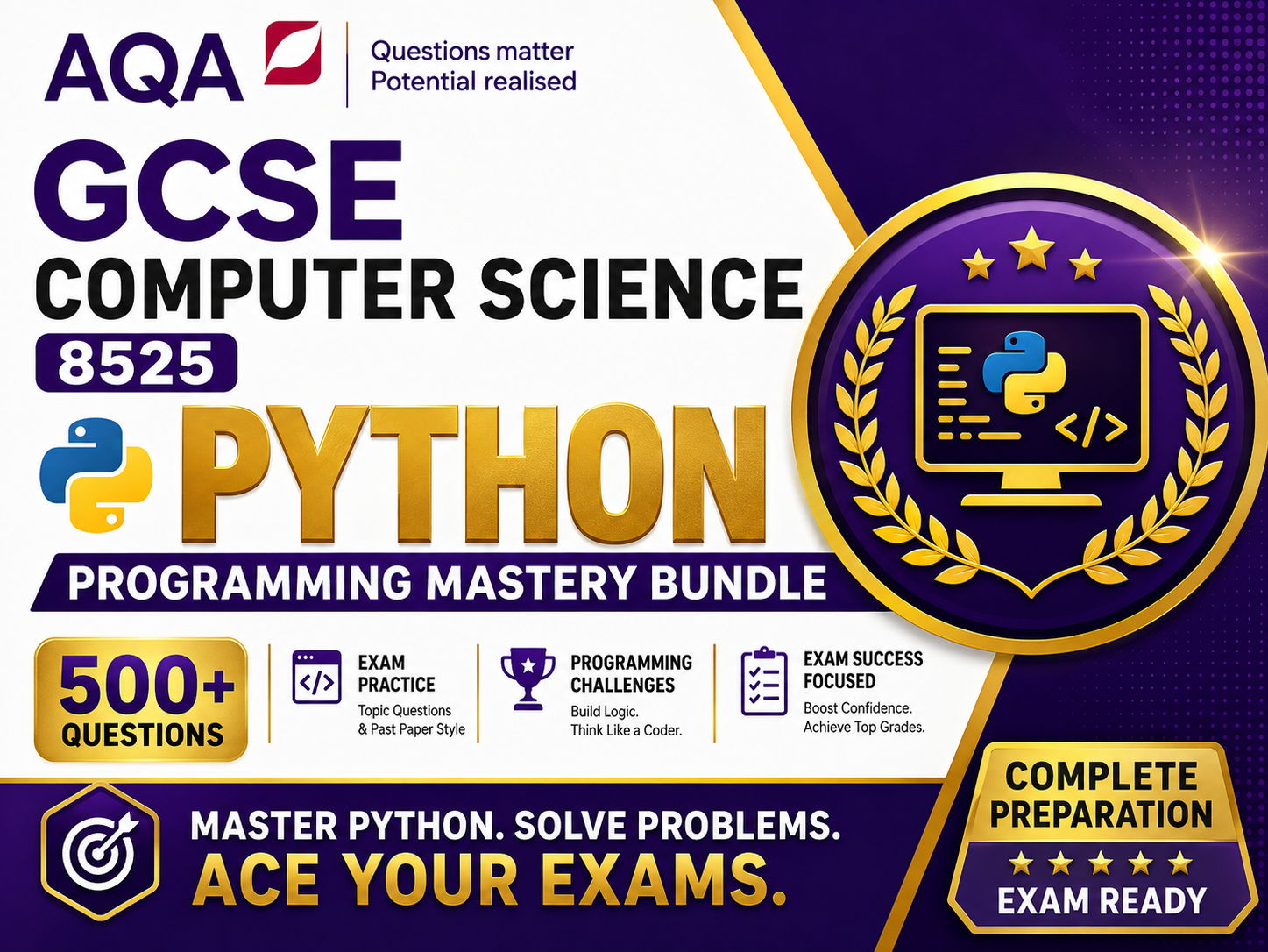 AQA GCSE Computer Science 8525 Python Programming Mastery Bundle | 500+ Questions, Challenges & Exam Practice