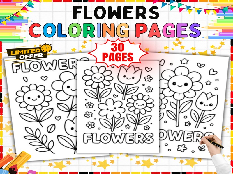 Spring Flower Coloring Sheets | 30 Pages | Calming Art Activity for Kids