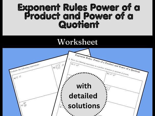 Exponent Rules Power of a Product and Power of a Quotient Worksheet