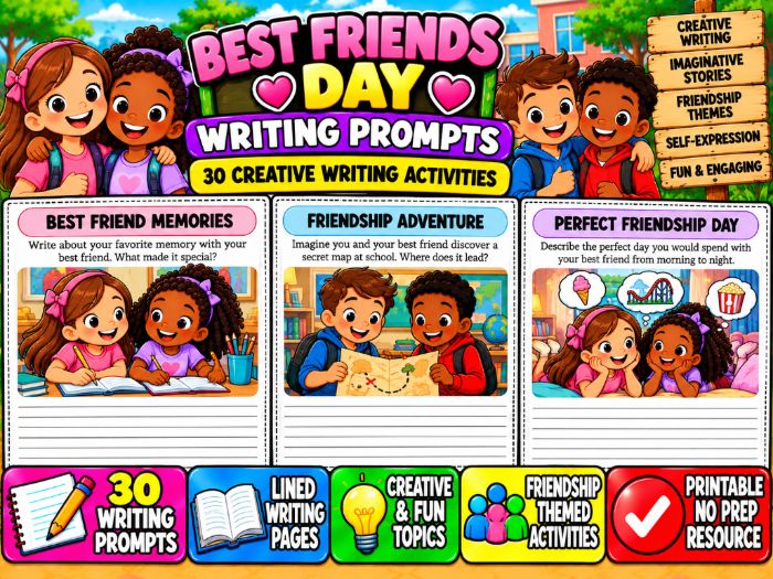 Best Friends Day Writing Prompts | 30 Friendship Writing Worksheets
