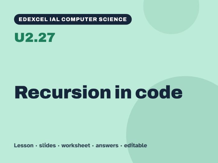 Edexcel IAL Computer Science – U2.27 Recursion in code – Lesson & Worksheet