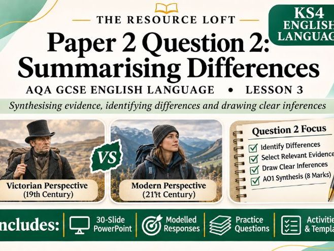 KS4 English Language | Paper 2 Question 2: Summarising Differences | PowerPoint | AQA GCSE