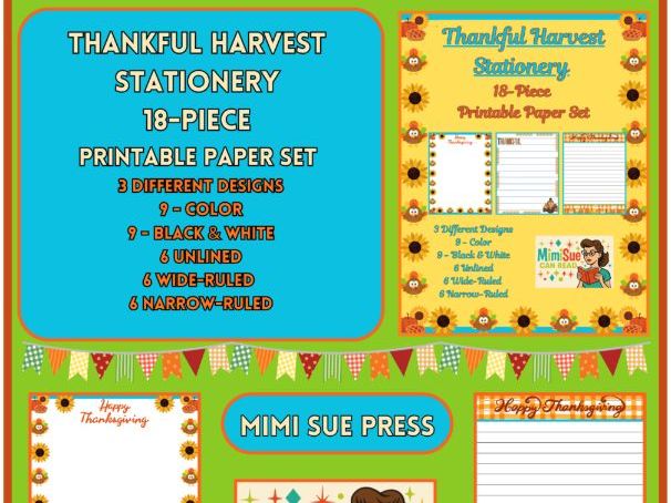 Thankful Harvest Stationery 18 Printable Writing Papers (Color/B&W) (Lined/Unlined)