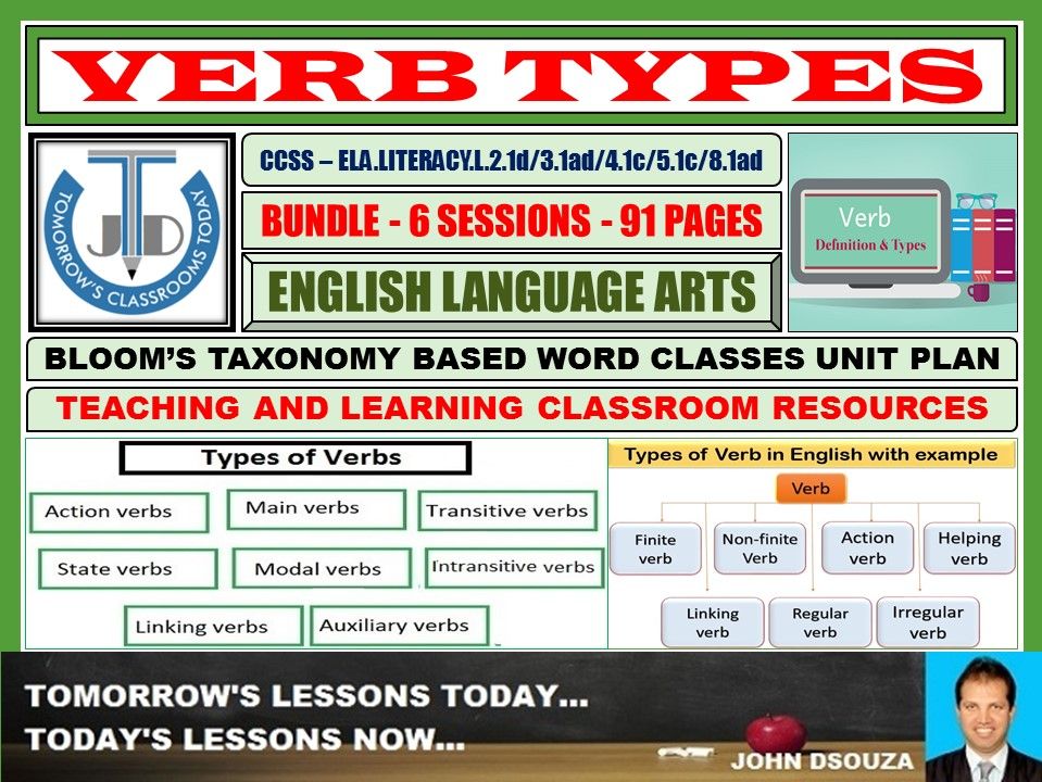 VERB TYPES CLASSROOM RESOURCES BUNDLE Teaching Resources