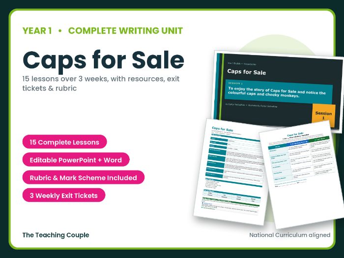 Caps for Sale | Year 1 English Unit | 15 Complete Lessons + Resources + Mark Scheme