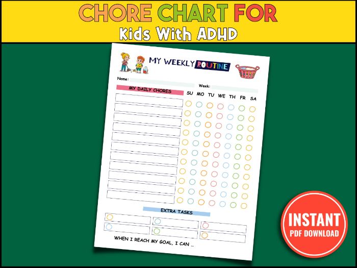 Printable Responsibility Chart for Kids with ADHD | Daily Routine Tracker & Reward Planner