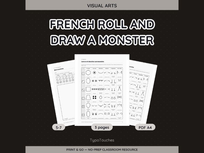 French Roll and Draw a Monster | 3 Sheets
