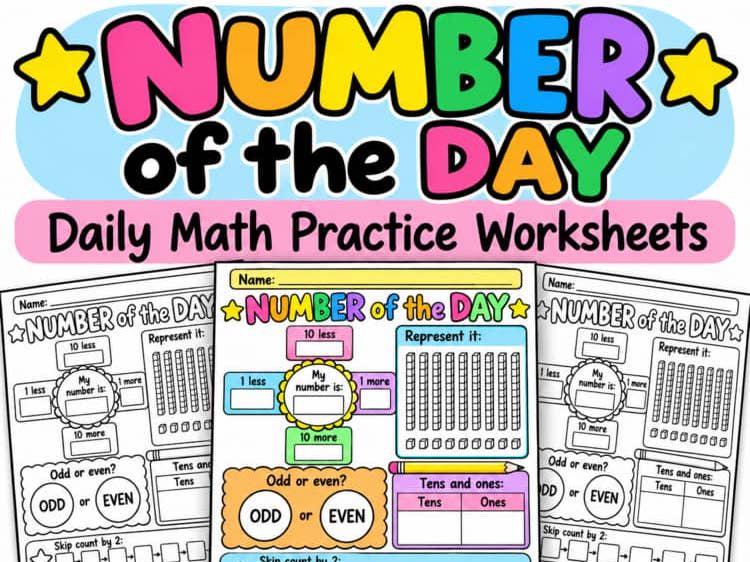 Number of the Day Worksheets | Number Sense, Place Value, Odd & Even, Skip Count