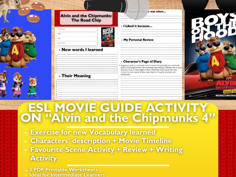 ESL Movie Guide Worksheets on "Alvin and the Chipmunks: The Road Chip"