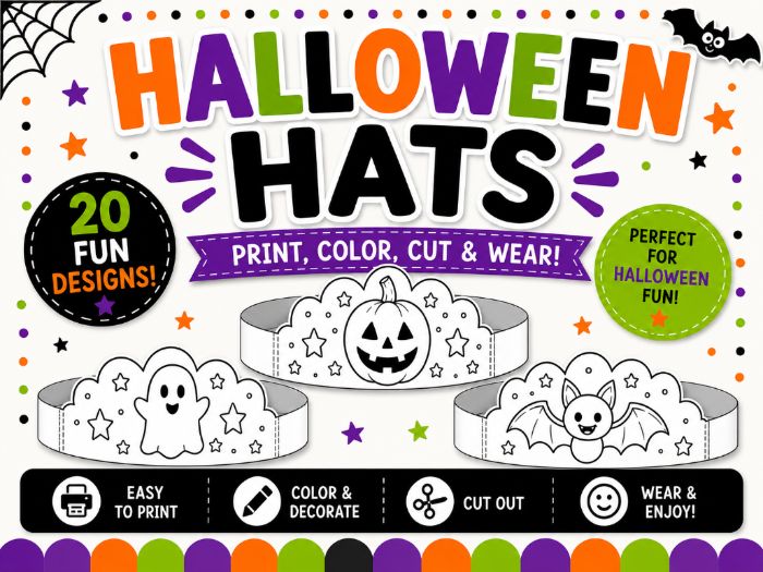 Halloween Hats Craft | Printable Halloween Crown Headbands