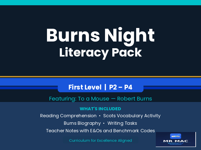 Burns Night Literacy Pack - First Level - CfE - P2-P4 - Reading, Writing and Scots Vocabulary