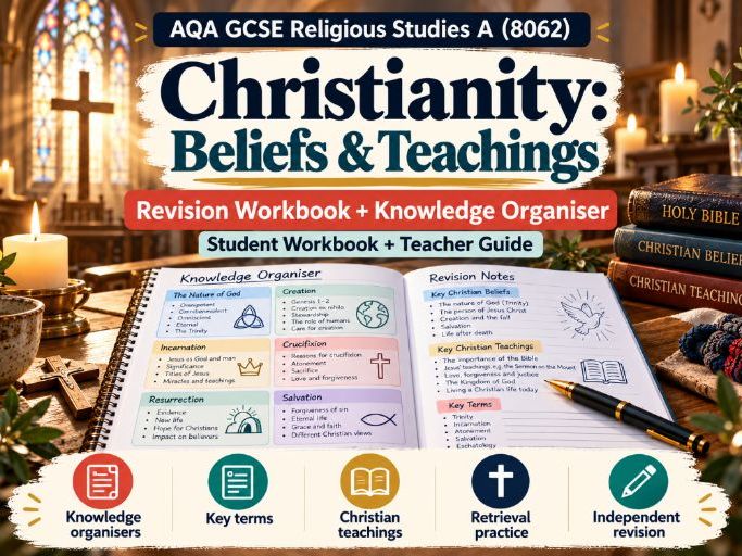 AQA GCSE RS Christianity Beliefs & Teachings Revision Workbook + Knowledge Organiser
