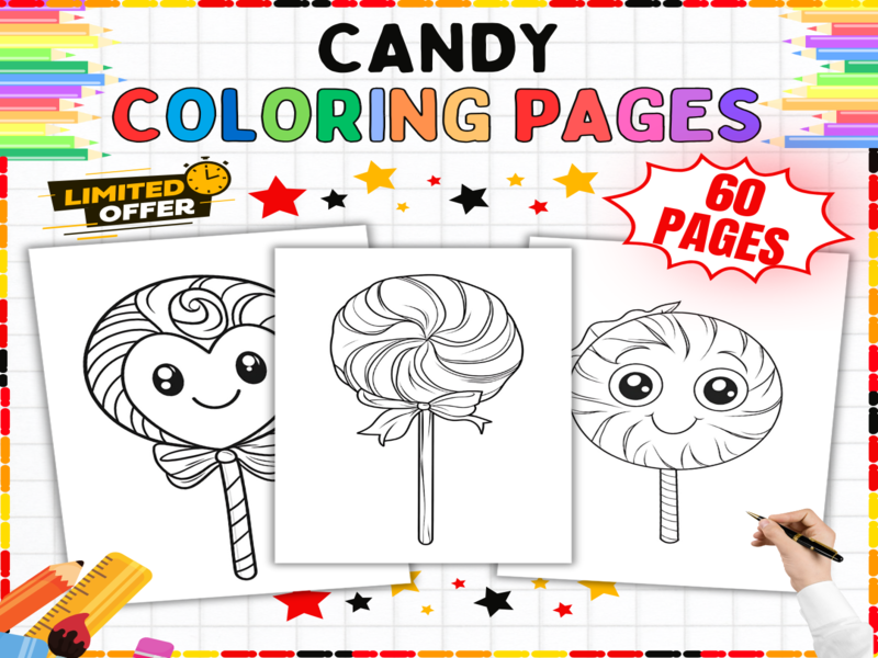 60 Candy Coloring Pages | Sweet Treats Colouring Sheets for Kids | Lollipop Art Activities