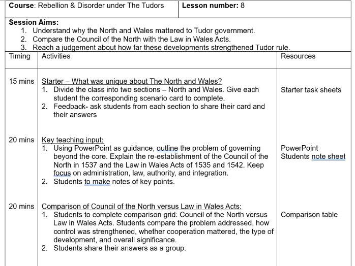 Rebellion & Disorder Under The Tudors Lesson 8: The Council of The North & Law in Wales Acts