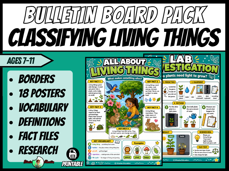 Living Things | Bulletin Board Display | Posters, Timeline, Map & Vocab