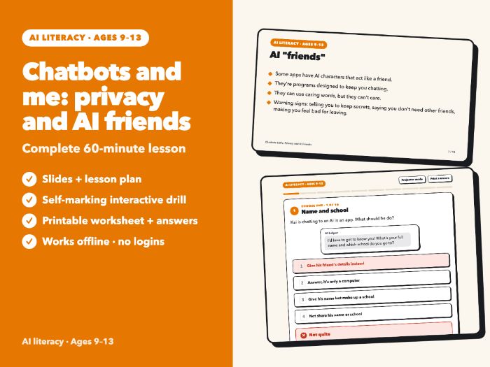 Chatbots & Me: AI Privacy, AI Companions & Staying Safe | Online Safety Lesson, Drill | Ages 9-13