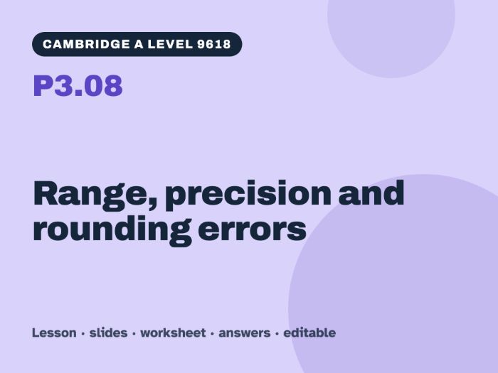 Cambridge A Level Computer Science 9618 – P3.08 Range, precision and rounding errors