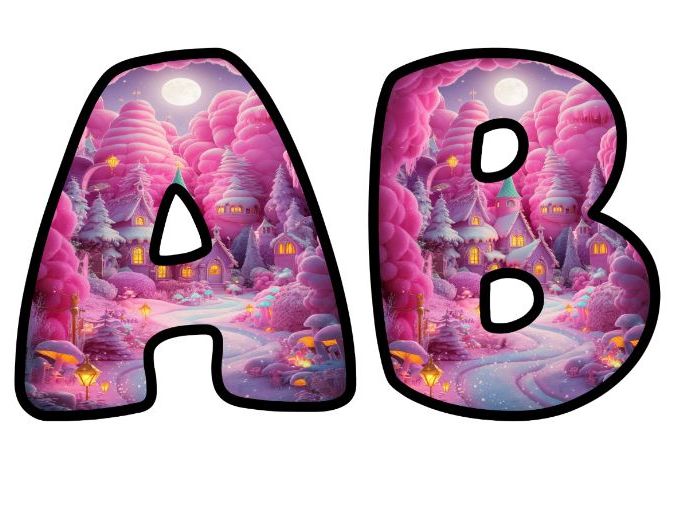 Pink 3D Snow Village Princess Themed Lettering Set | Classroom Display | Upper & Lowercase, 0-9