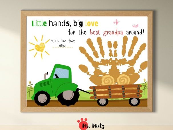 Grandparents Day Grandpa Handprint Craft | Tractor Farm Printable Keepsake