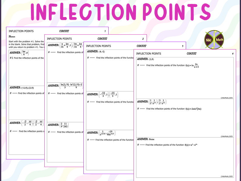 Calculus: Inflection Points - Circuit Training (12 problems)