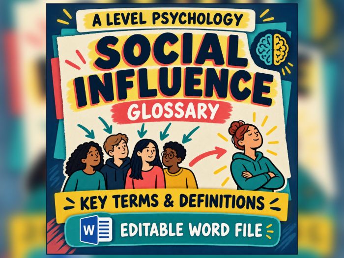 AQA A-Level Psychology Social Influence Glossary | 30+ Key Terms | Editable Revision Resource