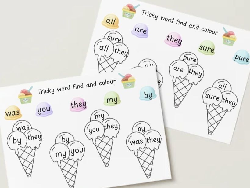 Phase three tricky word find and colour