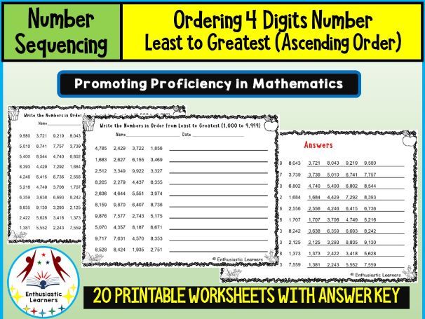 Ordering 4-Digit Numbers – Least to Greatest (Ascending Order) Worksheets