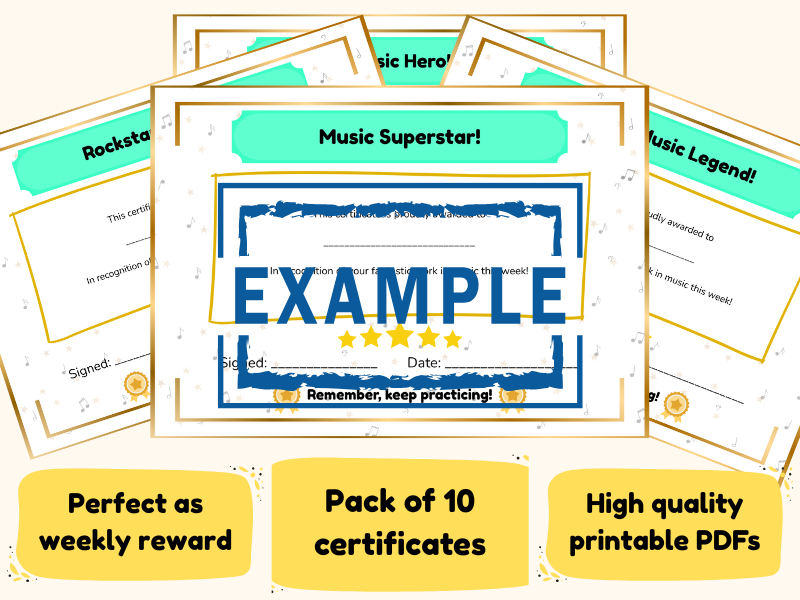 Fun & Motivational Music Certificates: 10 Printable Awards for Music Students (Printable)
