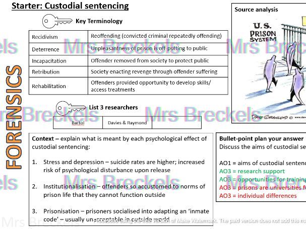 Forensic Psychology (AQA A-level Psychology 2025-) - Recap starter/do now worksheets with answers