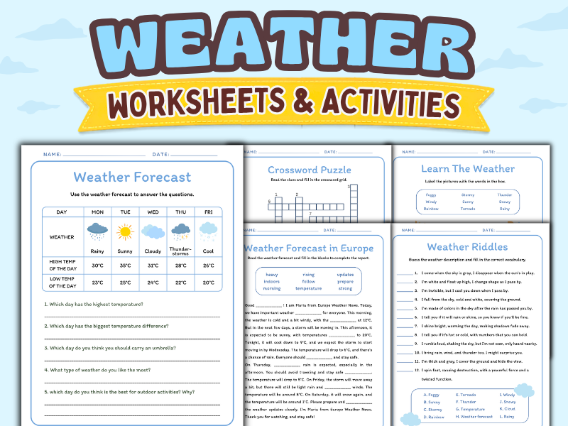 Weather Worksheets & Activities | Weather Vocabulary, Forecasts, Riddles & Crossword
