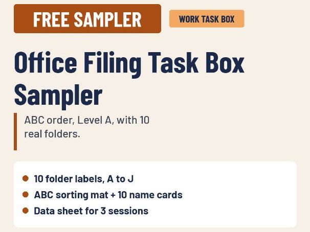 FREE Office Filing Work Task Box Sampler: SEND KS4 Post-16 (UK)
