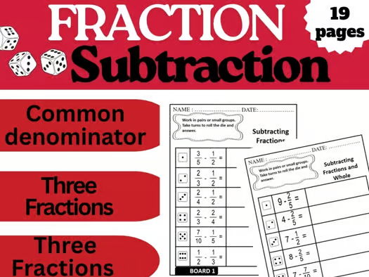 Rolling Dice Fraction Game – Subtract Fractions Unlike Denominators