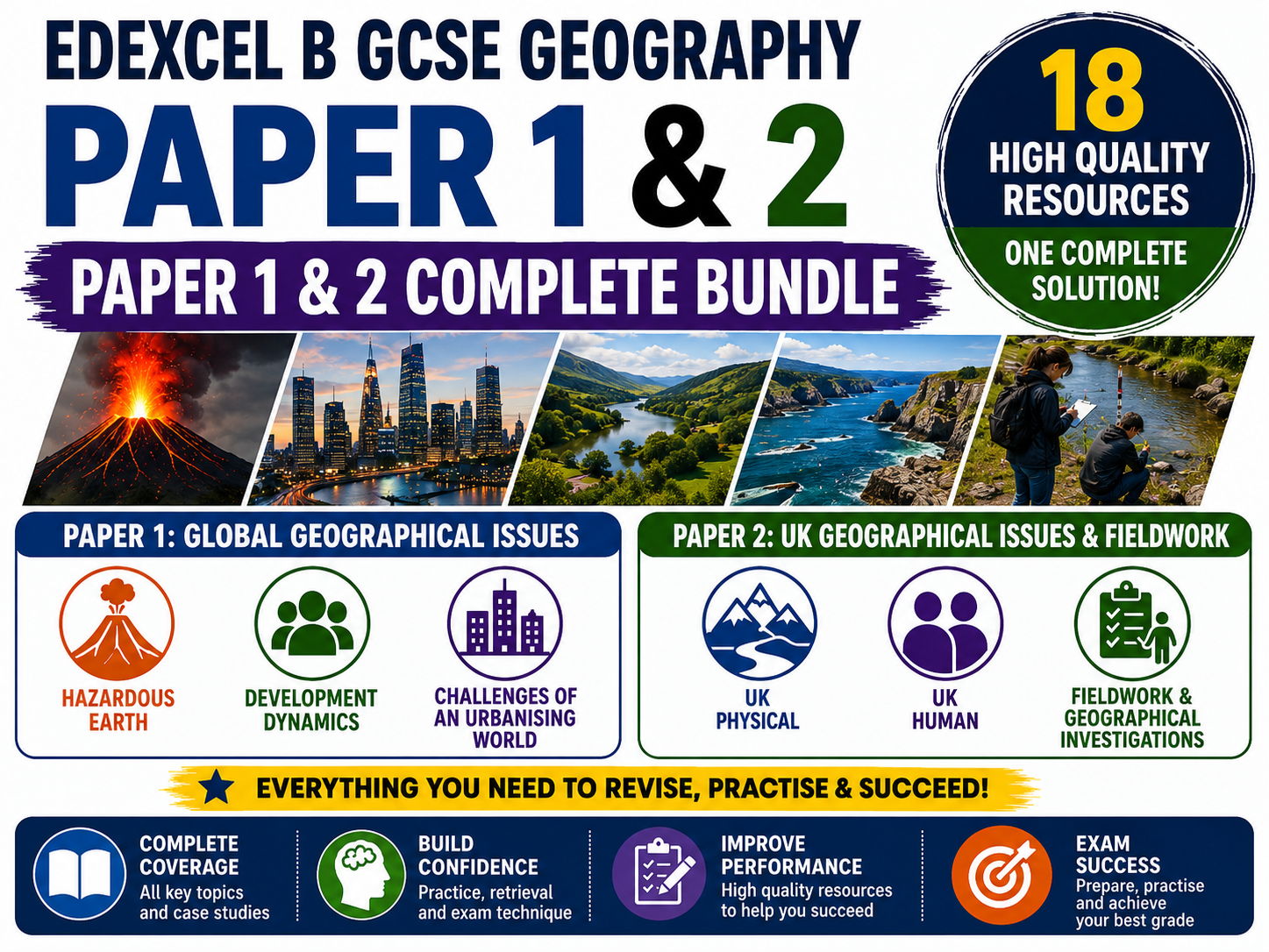 Edexcel B GCSE Geography Paper 1 & Paper 2 Complete Revision Bundle