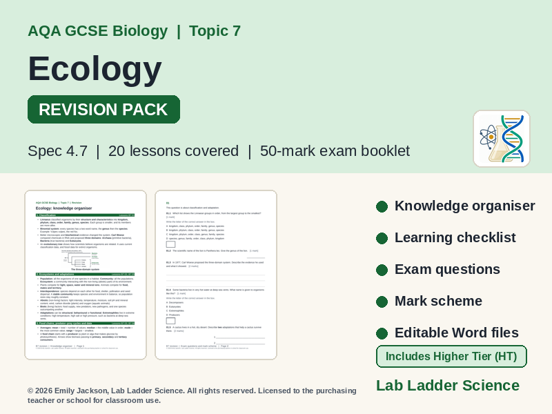 B7 Ecology Revision Pack: AQA GCSE Biology