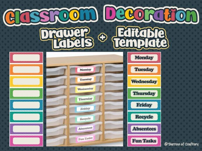 Rainbow Colour Drawer Cart Labels and Editable Template