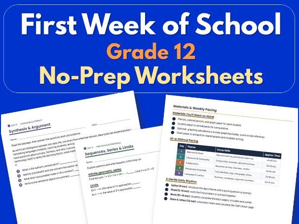 First Week of School Grade 12 | No-Prep Worksheets