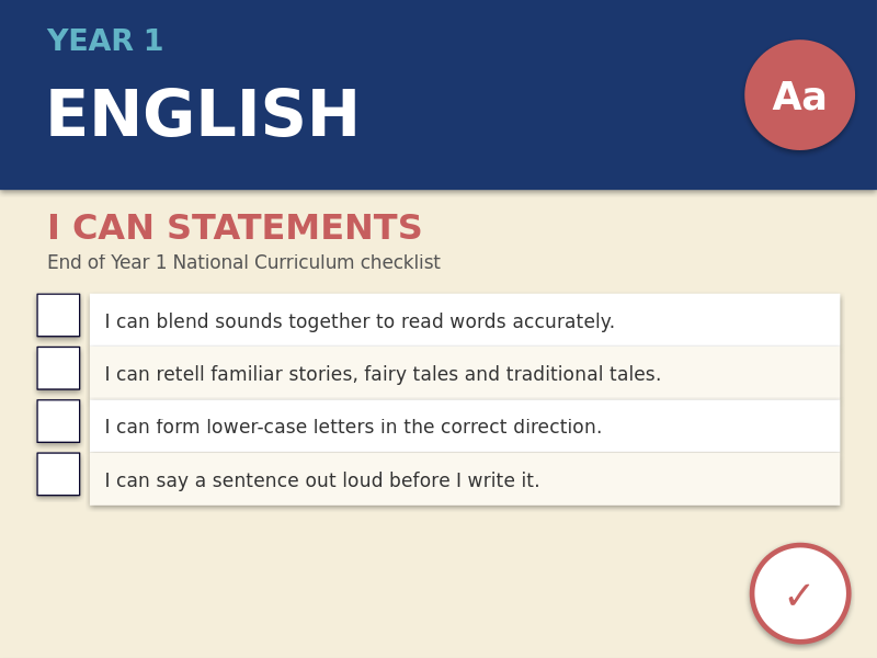Year 1 English I Can Statements | End of Year National Curriculum Checklist