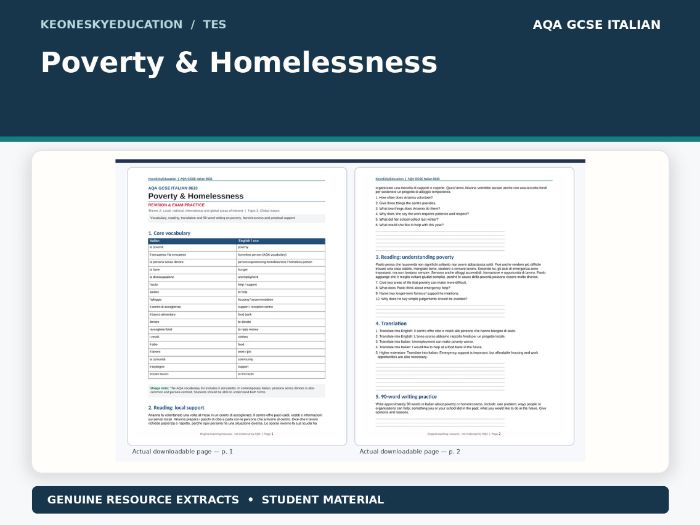 AQA GCSE Italian - Poverty & Homelessness