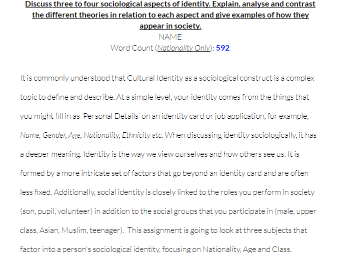 Kick Off Cultural Identity Essay - Sociology Example