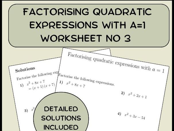 Factorising quadratic expressions with a=1 worksheet no 3