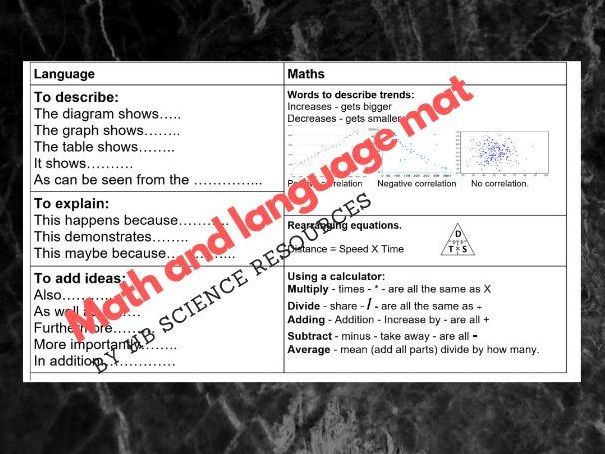 Language and math mat Support sheet