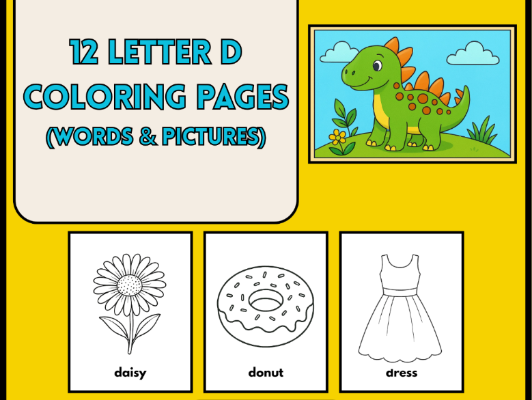 12 Letter D Coloring Pages Words & Pictures