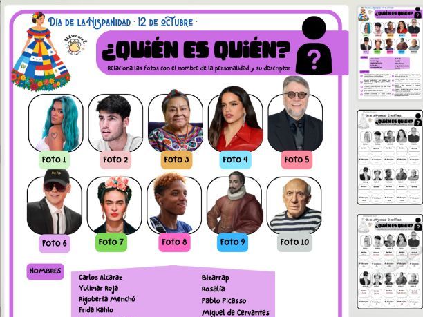 Hispanic Heritage Day Cultural Worksheet: ¿Quién es Quién? (with answers)