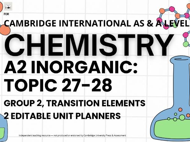 CAIE AS & A Level Chemistry 9701: A2 Inorganic Chemistry, Topic 27-28, 2 Editable Unit Planners