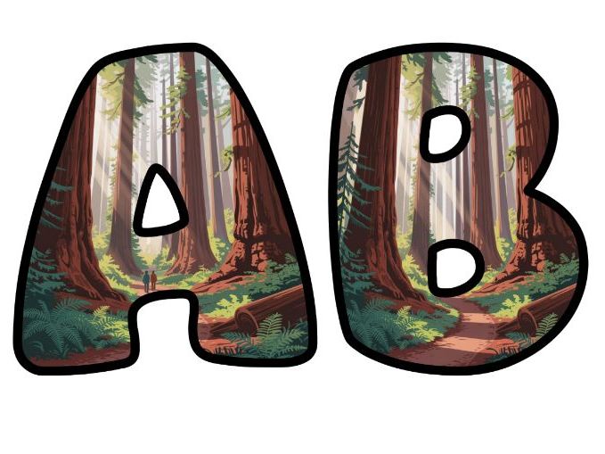 Sunlit Forest Trail Alphabet Letters | Classroom Display, A-Z 0-9 and Signs