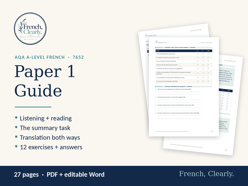AQA A-level French Paper 1 Guide (7652) – Listening, Reading, Summaries & Translation